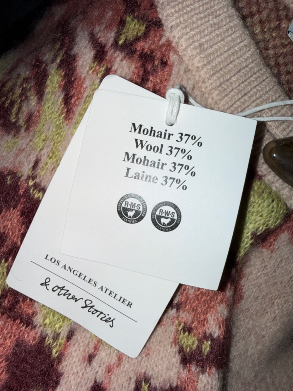 & Other Stories Floral Jacquard Cardigan NWT Size Medium Mohair Wool Knit - Picture 7 of 8